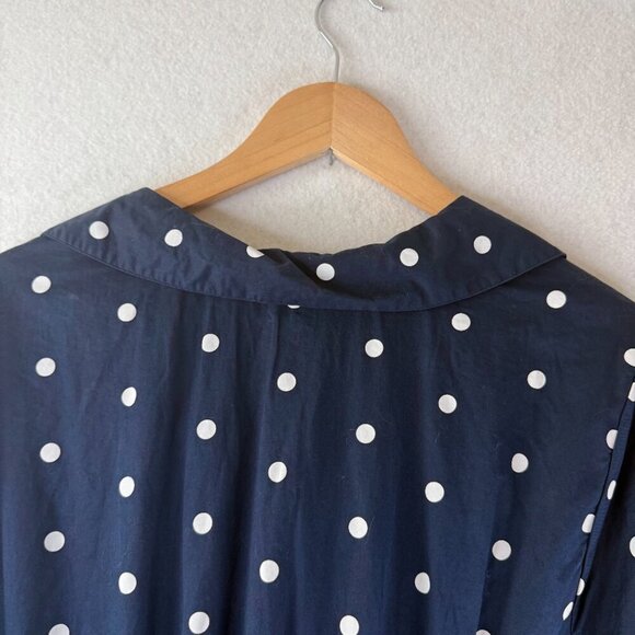 Old Navy Women's Shirt Dress Midi Polka Dot Cut Out Sides Button Front Navy 3X - Picture 13 of 14